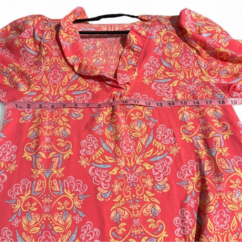 Elegant Floral Ruffle Blouse - Coral - Picture 4 of 5